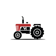 Obraz premium Red and Black Tractor Illustration with Large Wheels on White Background Design