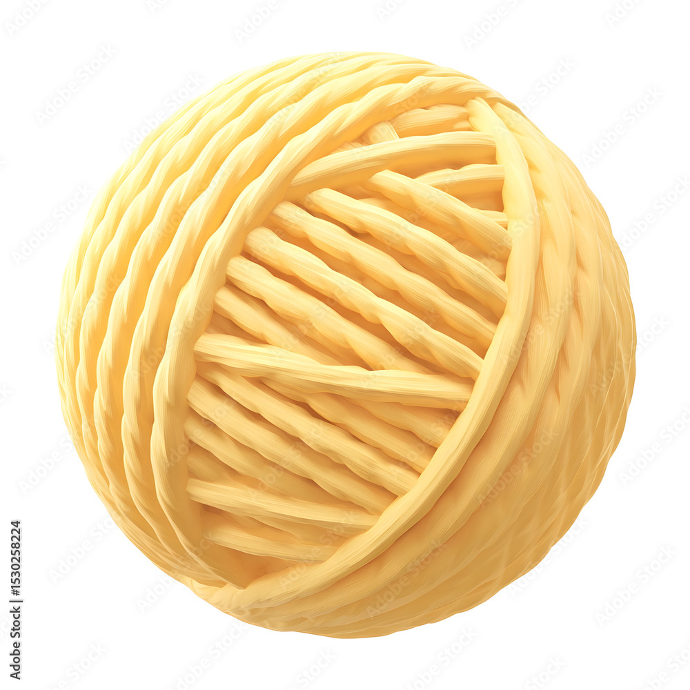 Poster a whimsical rounded 3d icon of a light yellow yarn ball with a soft pastel plastic texture isolated 