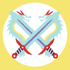 Two crossed dragon swords on a white circle background