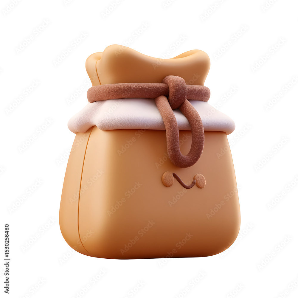 Poster whimsical 3d icon depicting a rounded plastic food bag with a soft pastel like texture and minimalis