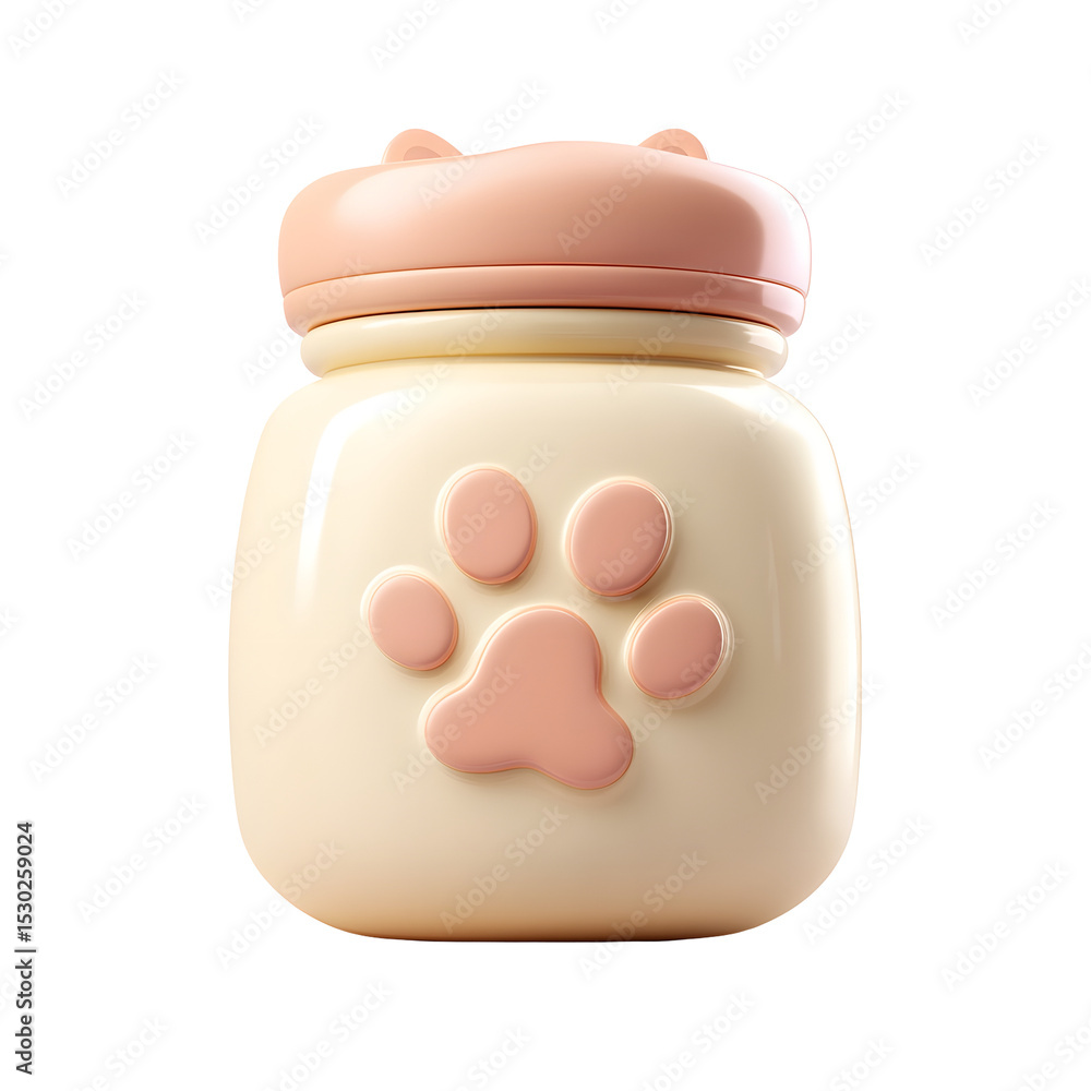 Poster adorable 3d cartoon inspired cream colored snack jar with soft pastel plastic texture and rounded pa