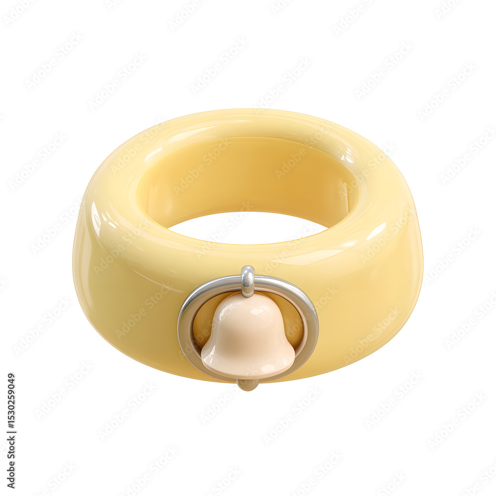 Poster Stylish and rounded pastel yellow plastic collar with a cute bell attachment featuring a soft and comfortable texture