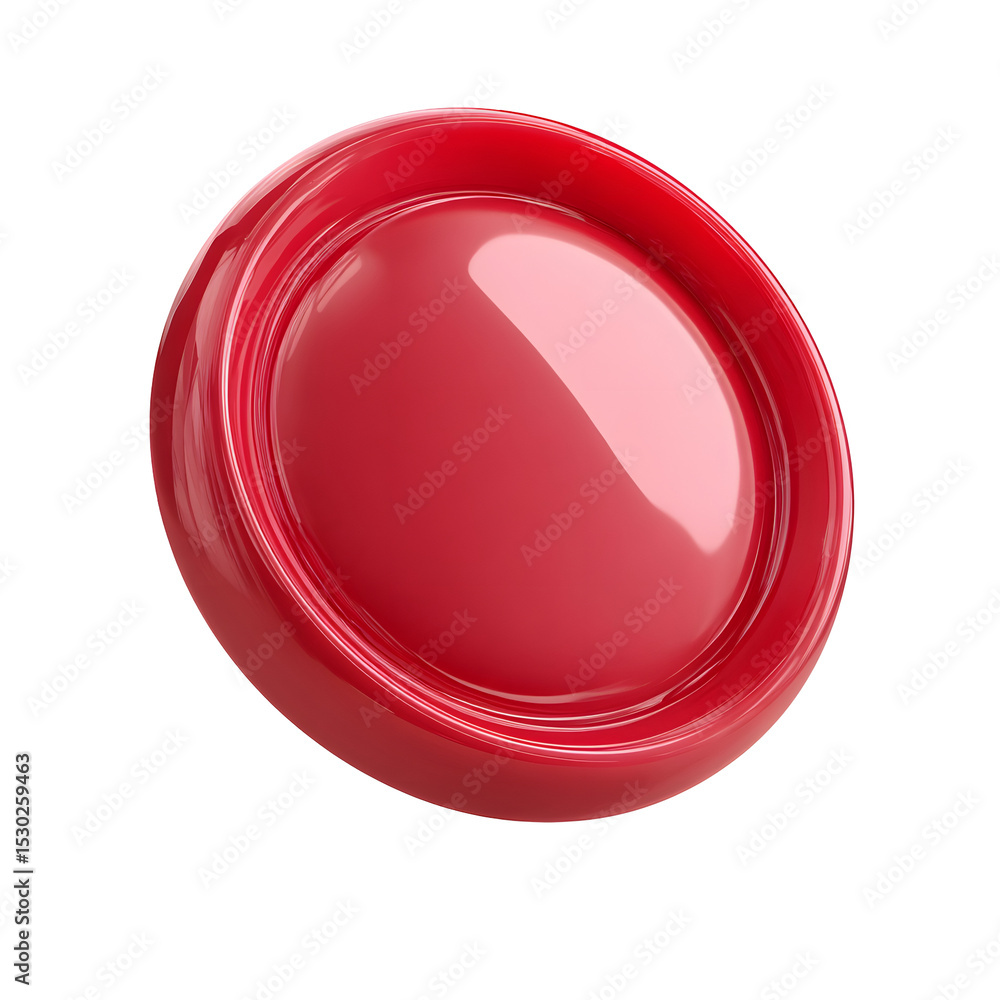 Poster vibrant red circular dish or bowl designed for holding and serving pet food or water with a smooth p