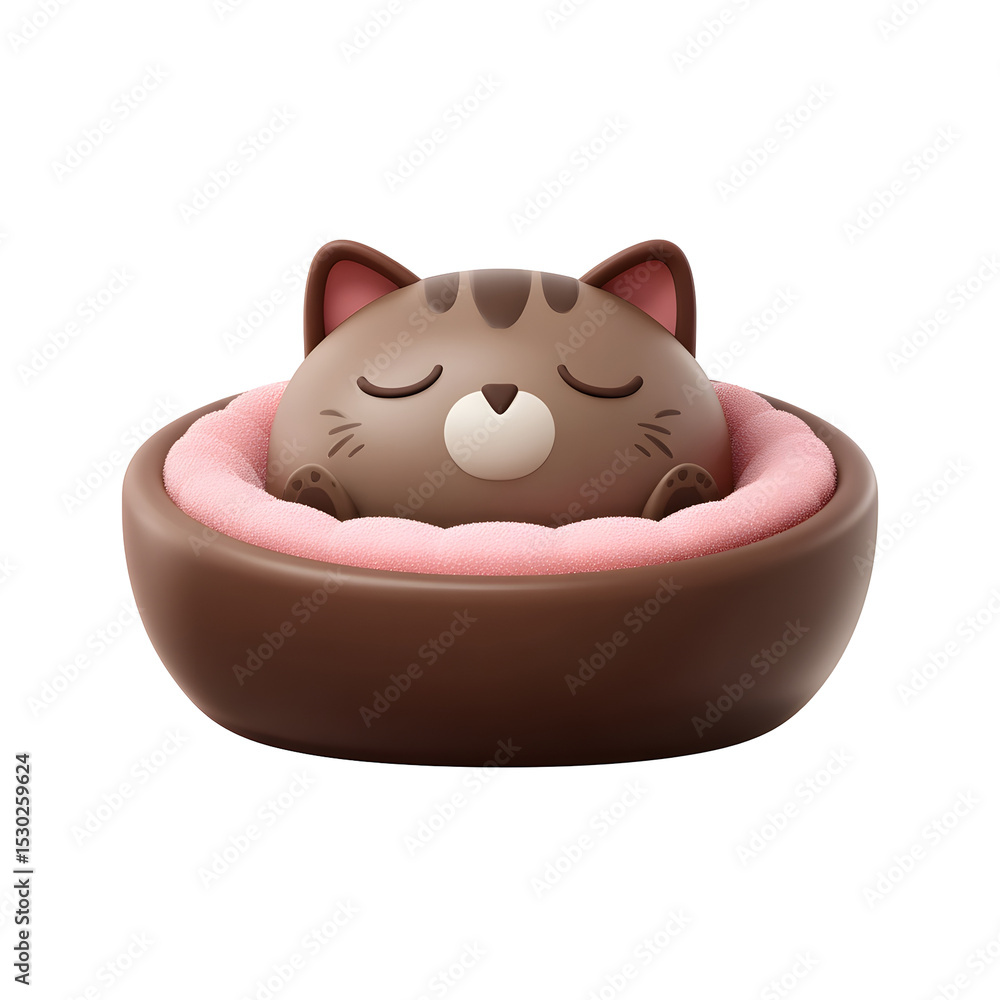 Poster A 3D cartoon inspired cat bed in a soft rounded design with a plush pastel colored texture providing a comfortable and relaxing spot for a cat to nap or rest