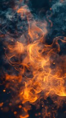 Fototapeta premium double exposure of burning fire and swirling smoke