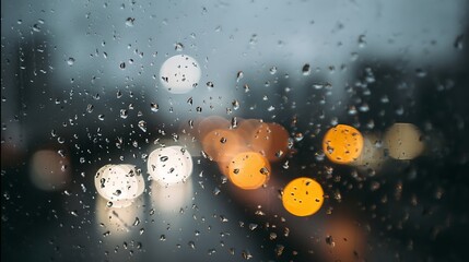 Rain Droplets on Glass with Defocused City Lights