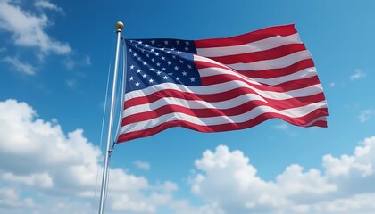Obraz premium American Flag Waving in the Wind Against a Blue Sky