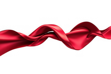 Elegant flowing red silk ribbon fabric texture design element graphic resource decoration isolated on transparent background
