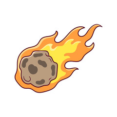 Burning meteor icon flying through space with trail of fire illustration