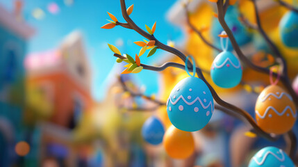 Stunning Easter Egg Tree Adorned With Colorful Decorations in Lively Town Square Celebrating Spring Festivities