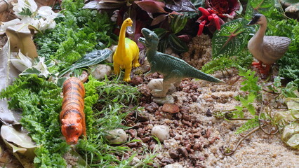 Ancient animal backgrounds showcase prehistoric creatures, revealing Earth’s distant past through dramatic, natural scenes © XOnePhoto