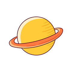 Yellow planet with rings rotating in space cartoon icon graphic element