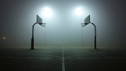 Foggy Night Basketball Court