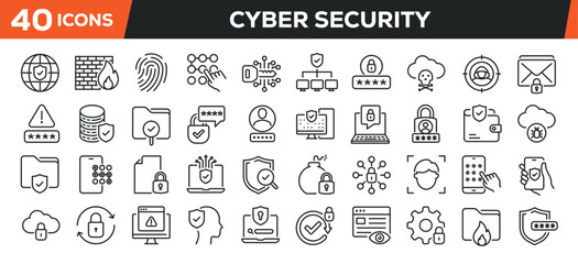 Cyber security icons set. Web line icons collection security, protection, access, privacy. Editable stroke. Perfect pixel vector illustration isolated on white background.