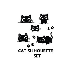 Set of cat silhouette icons