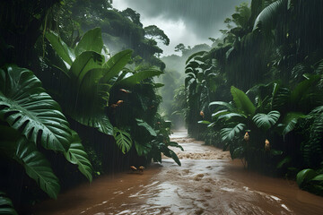 Realistic image of Tropical Rainforest Downpour