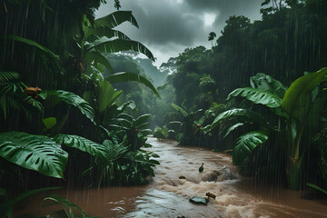Realistic image of Tropical Rainforest Downpour