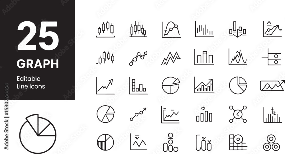 Poster graphs and charts line editable icons set. vector illustration in modern thin line style of business