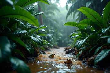 Realistic image of Tropical Rainforest Downpour
