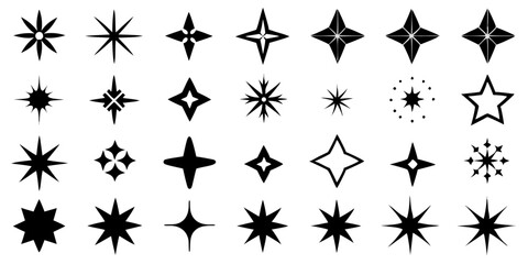 Collection of black star and sparkle icons