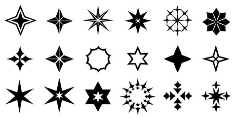 Collection of black star and geometric shapes