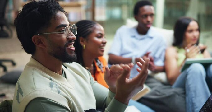 Applause, achievement and team of journalists in office for internship with job promotion. Happy, clapping hands and group of copywriters with celebration for collaboration goal in workplace.