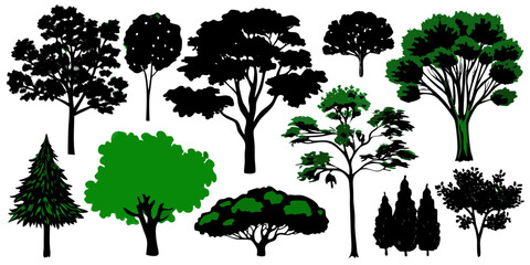 Fototapeta premium Collection of diverse tree silhouettes for design