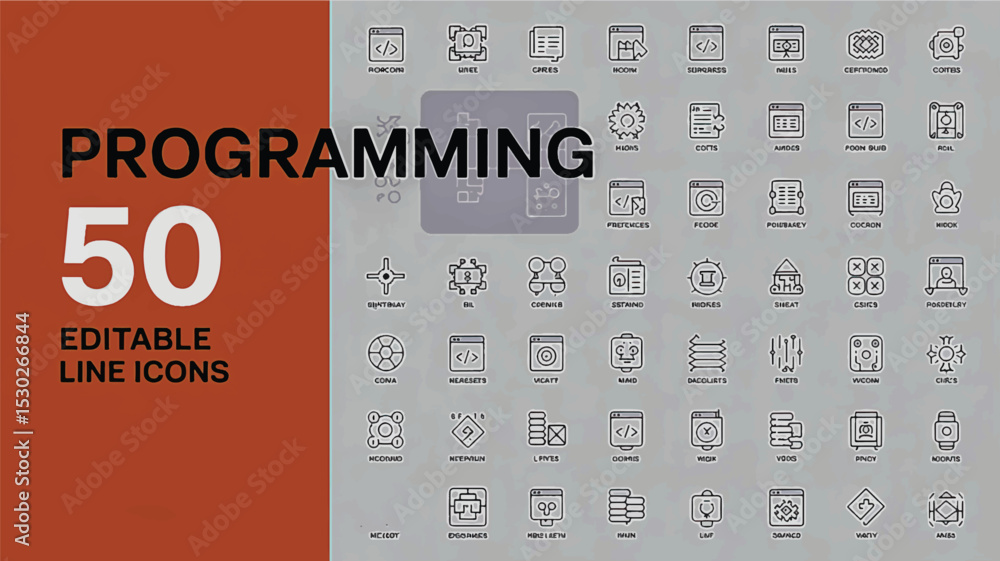 Aufkleber programming line editable icons set. vector illustration in thin line modern style of software devel