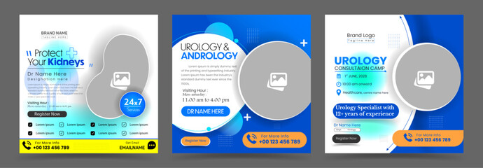 Hospital or clinic health service digital promotion flyer and poster or Medical healthcare Social media Covers and post Design template set