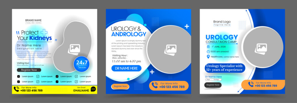 Hospital or clinic health service digital promotion flyer and poster or Medical healthcare Social media Covers and post Design template set