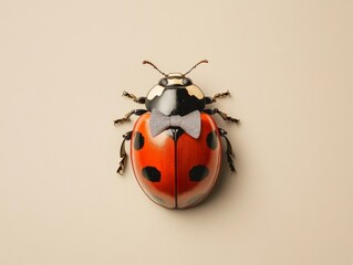 A ladybug with a little bowtie, isolated on a neutral beige background