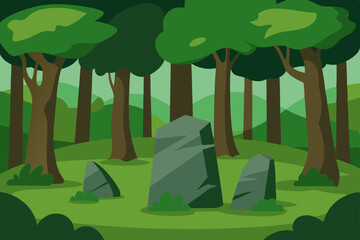 Fototapeta premium Enchanted Forest Mysterious Stones and Lush Greenery Illustration