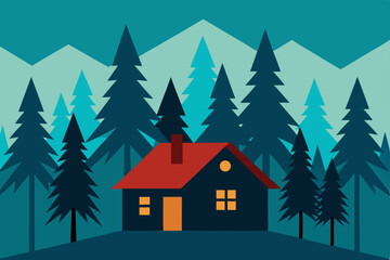 Obraz premium Cozy Cabin in the Mountains A Serene Winter Escape Illustration
