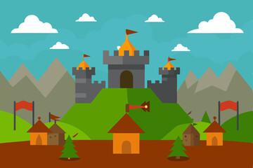 Naklejka premium Majestic Medieval Castle Illustration A Fairytale Kingdom Awaits