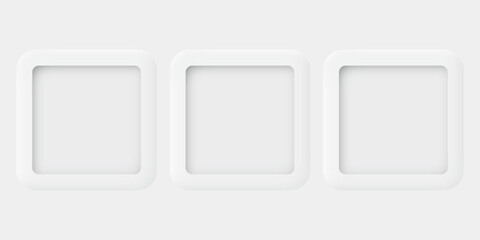 Three of 3D rounded square frame on white background graphic illustration have blank space.