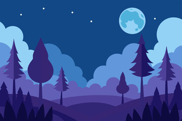 Fototapeta premium Serene Night Forest Moonlit Landscape Illustration