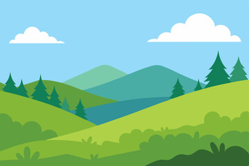 Fototapeta premium Serene Green Hills Landscape Majestic Mountains, Rolling Hills, and Lush Greenery