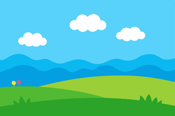 Fototapeta premium Serene Hillside Landscape A Picturesque View of Rolling Hills under a Sunny Sky