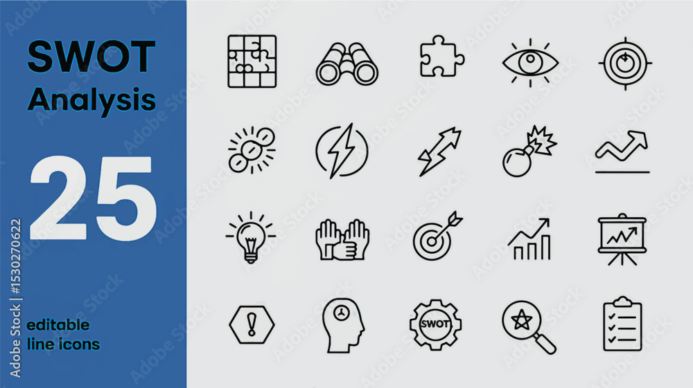 Poster swot analysis editable icons set. vector illustration in modern thin line style of business related 