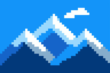 Fototapeta premium Pixel Art Mountain Landscape A Digital Blue Mountain Range Illustration