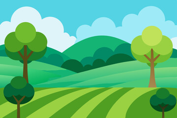 Fototapeta premium Serene Green Hills Landscape Rolling Hills, Lush Meadows, and Sunny Skies
