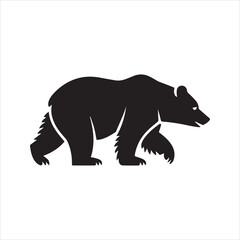 Walking bear silhouette, side profile. Wild grizzly or brown bear vector graphic icon isolated on a white background