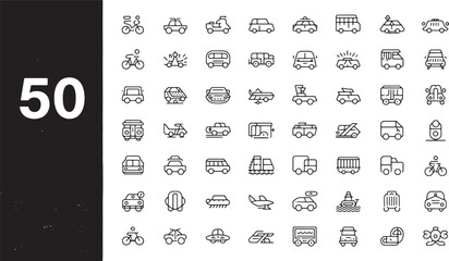 50 Editable Thin Line Vehicle Icons Transportation Icons Set for Web and App Design