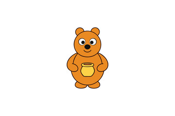 Cartoon bear holding honey pot in forest scene vector art illustration