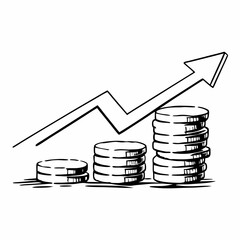 Illustration of stacked coins with an upward trending arrow
