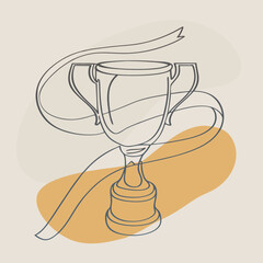 Line art drawing of a trophy with a ribbon decoration