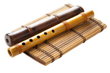 Bamboo flute and case isolated on a white background png ai generated