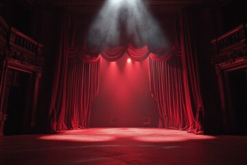 Dramatic stage performance theater image dark environment center view theatrical arts and lighting effects