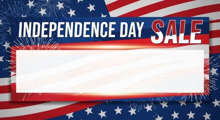 Independence Day Sale Banner - Patriotic banner perfect for Independence Day sales promotions. Features a US flag background, fireworks, and space for your message