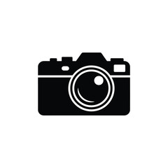 Black Silhouette of a Camera with Lens on a White Background Simple Icon
